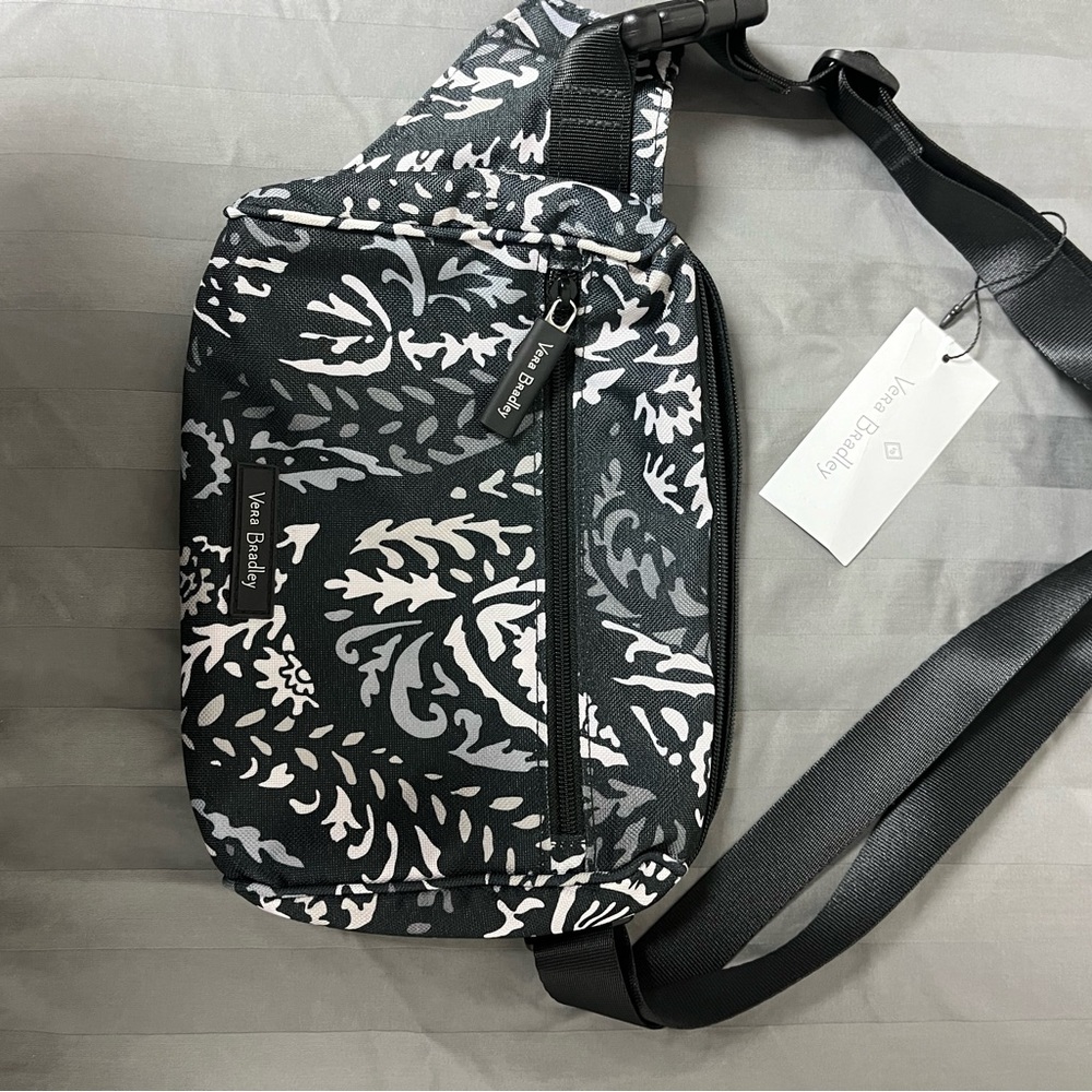 Vera Bradley Black and Gray Belt Bag with Botanical Print